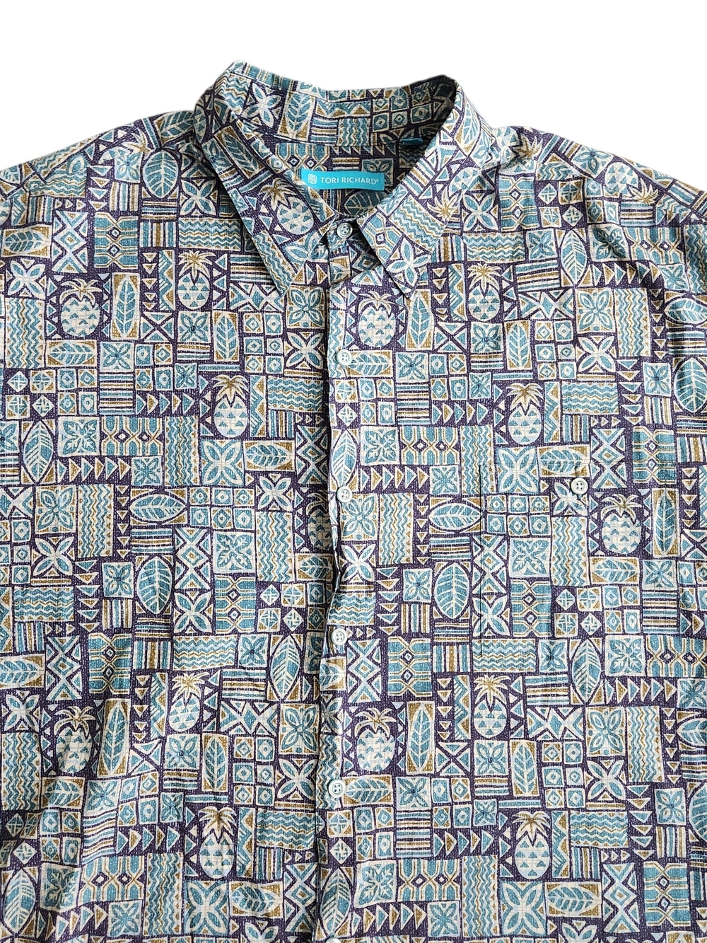 Tori Richard Hawaiian Shirt Men's 3XB Blue Tiki Pineapple USA Resort Cruise
